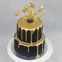 Engagement Cake - Gold Drip and Stars Cake
